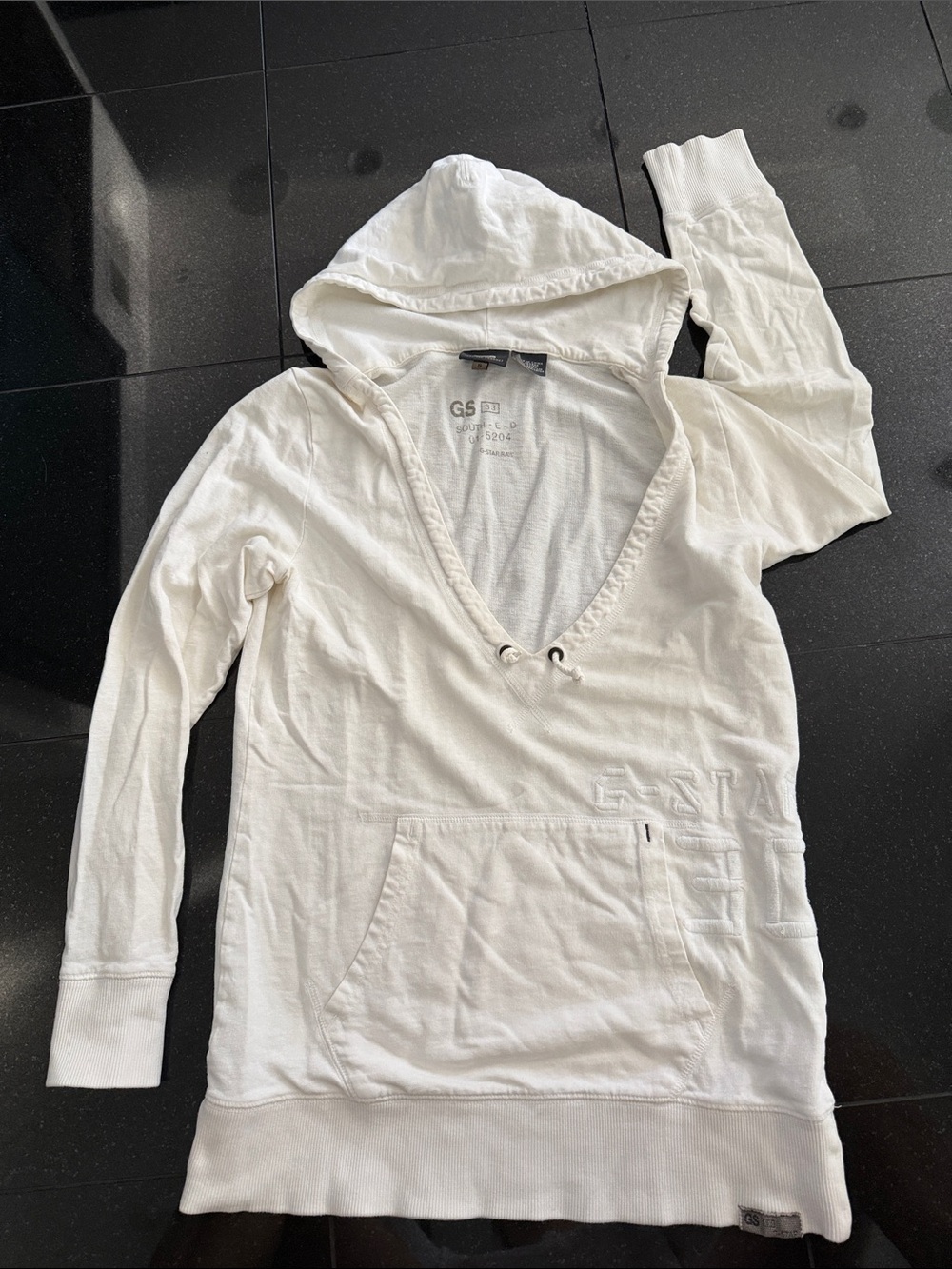 G-Star White Hooded V-Neck Swim Coverup